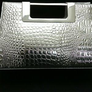 Faux Crocodile Women's Rectangular Foldable Silve